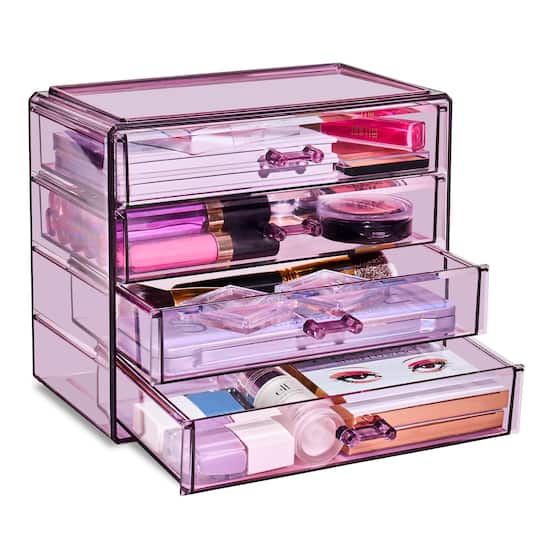 Sorbus 4 Drawer Clear Makeup Organizer and Storage for Cosmetics, Jewelry and more Clear Makeup Organizer for Vanity, College Dorm - Purple